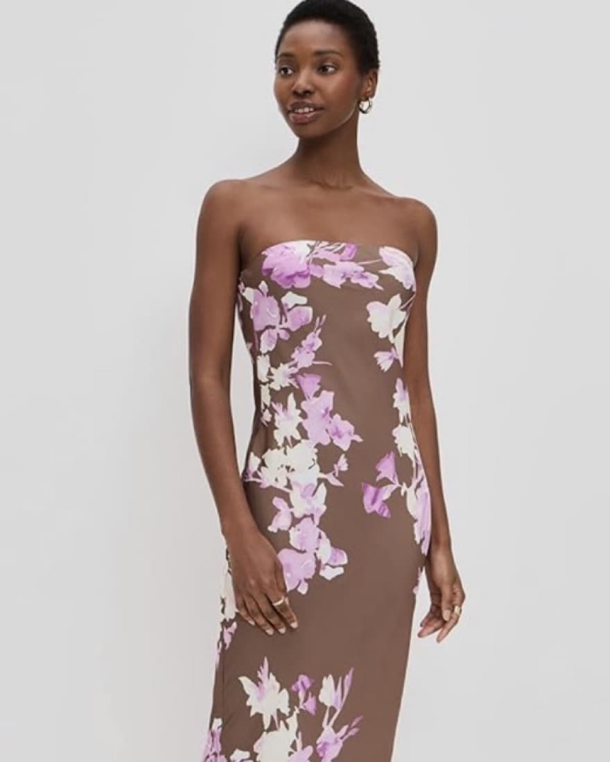 Elegant Floral Strapless Maxi Dress - Image 1