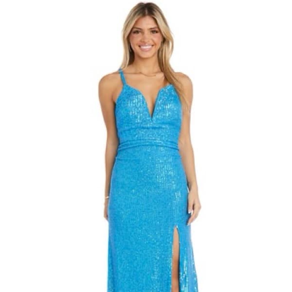 Tuquoise Sequin Floor Length Dress - Image 1