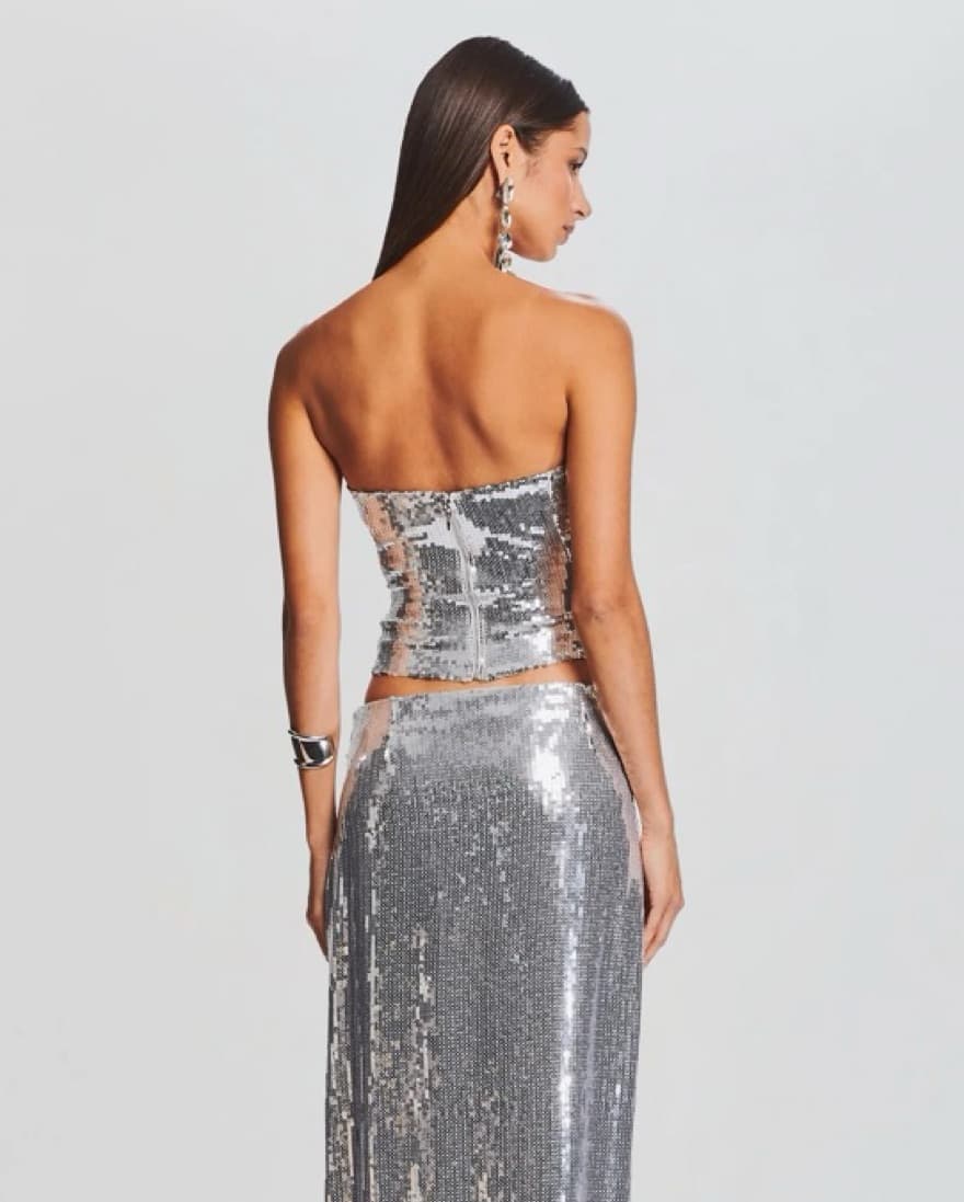 Retrofete Silver Sequin Bustier - Image 3