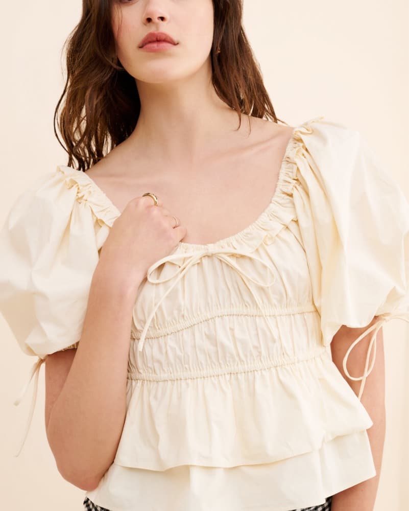 Cropped Romantic Puff Sleeve Blouse - Image 1
