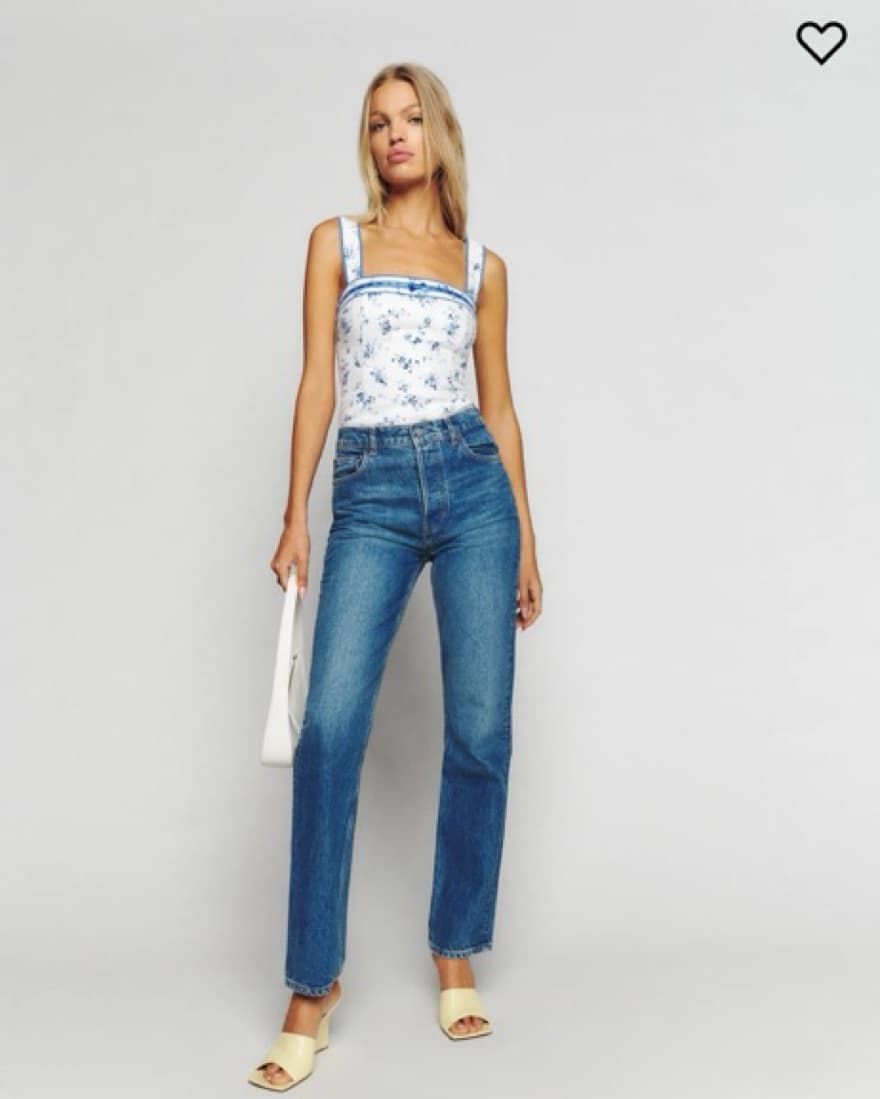 Reformation Eloise Linen Top Blue White  - Image 2