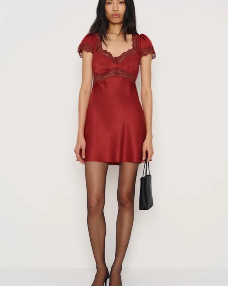 Red Silk Mini Dress - Image 2