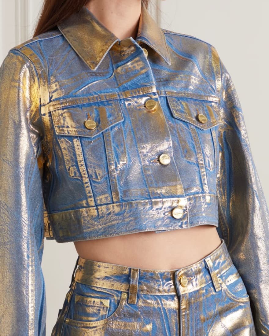 GANNI Metallic Cropped Denim Jacket  - Image 1