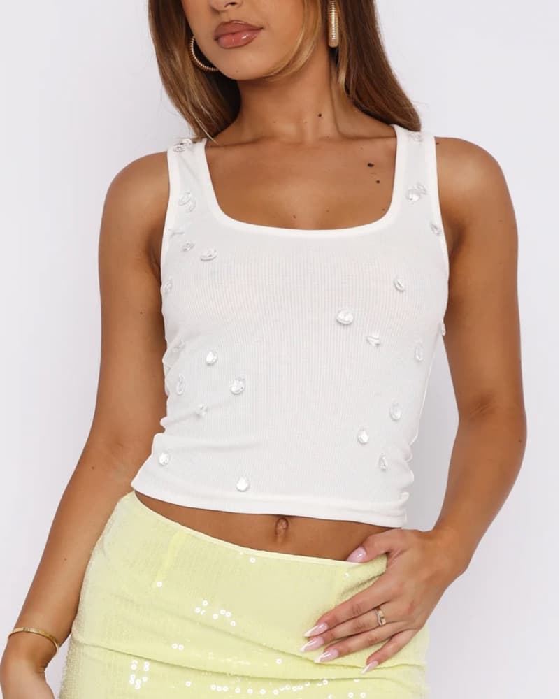 Whitefox White Beaded Tank - Image 2
