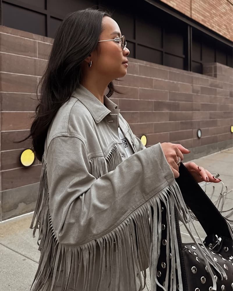 Grey Fringed Suede Jacket - Image 2