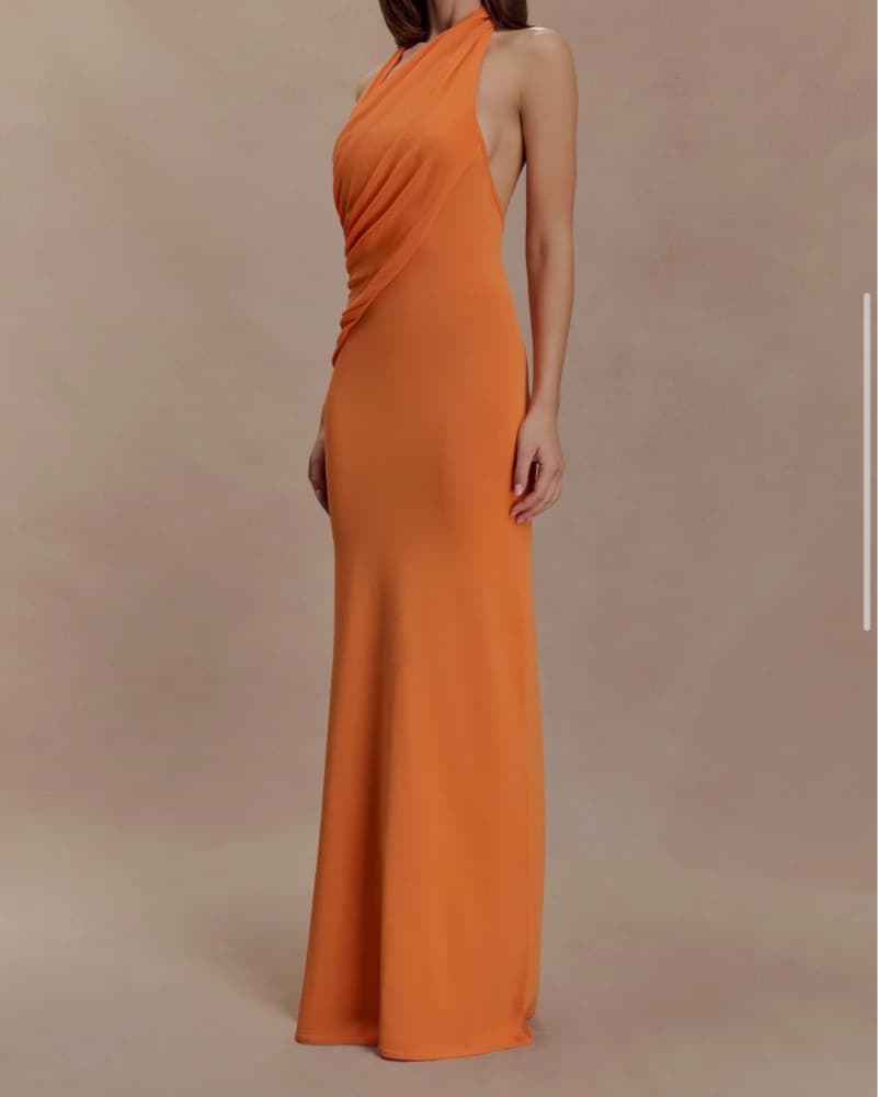Vibrant Orange Halter Maxi Dress - Image 2
