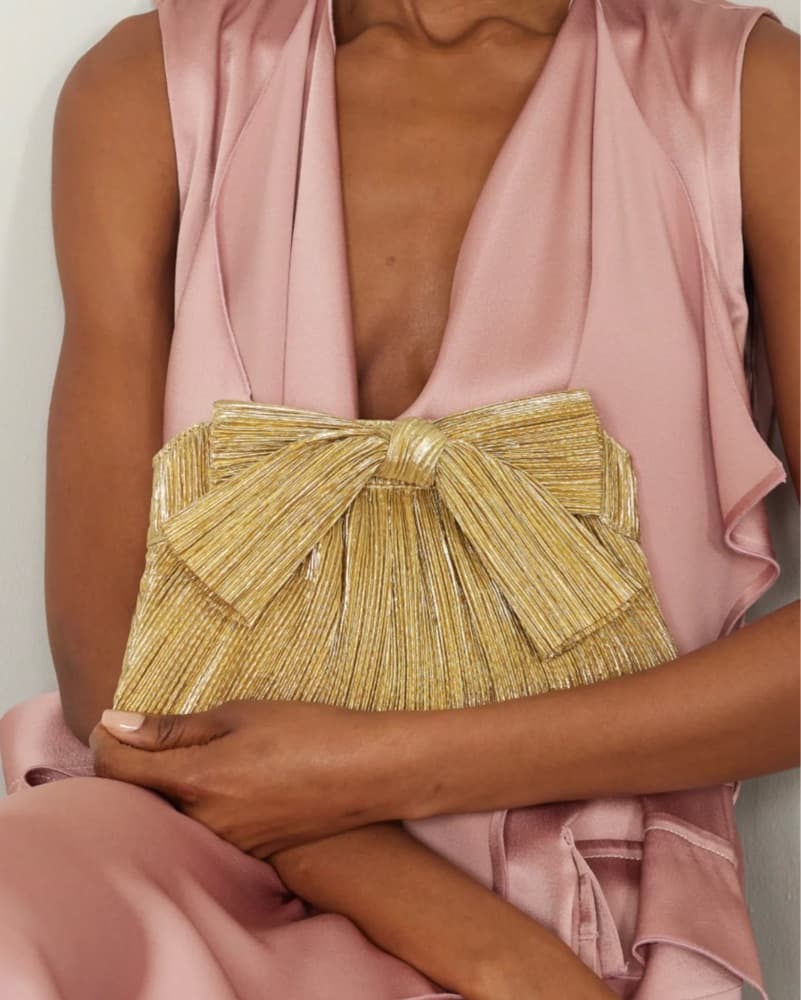 Gold Pleated Bow Clutch  - Image 1