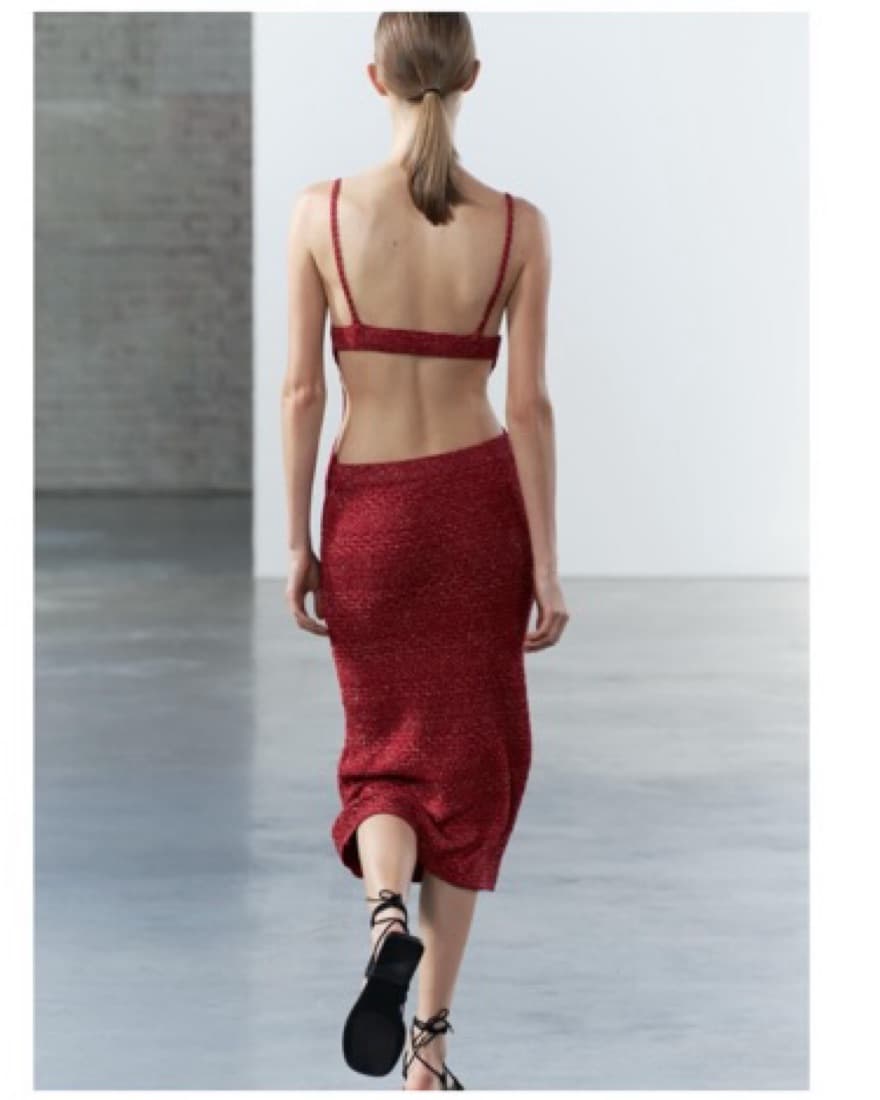 Zara Knit Midi Dress Red - Image 2