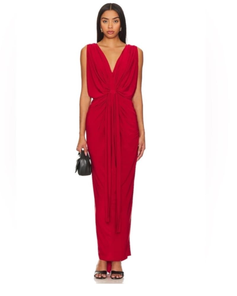 Misa Red Draped Maxi Dress - Image 1
