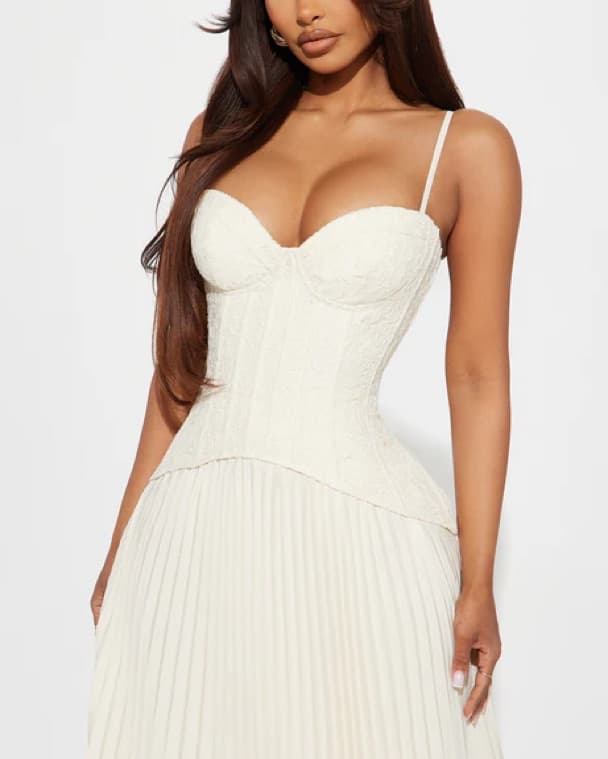 Lace Corset Pleated Maxi Dress - Image 2
