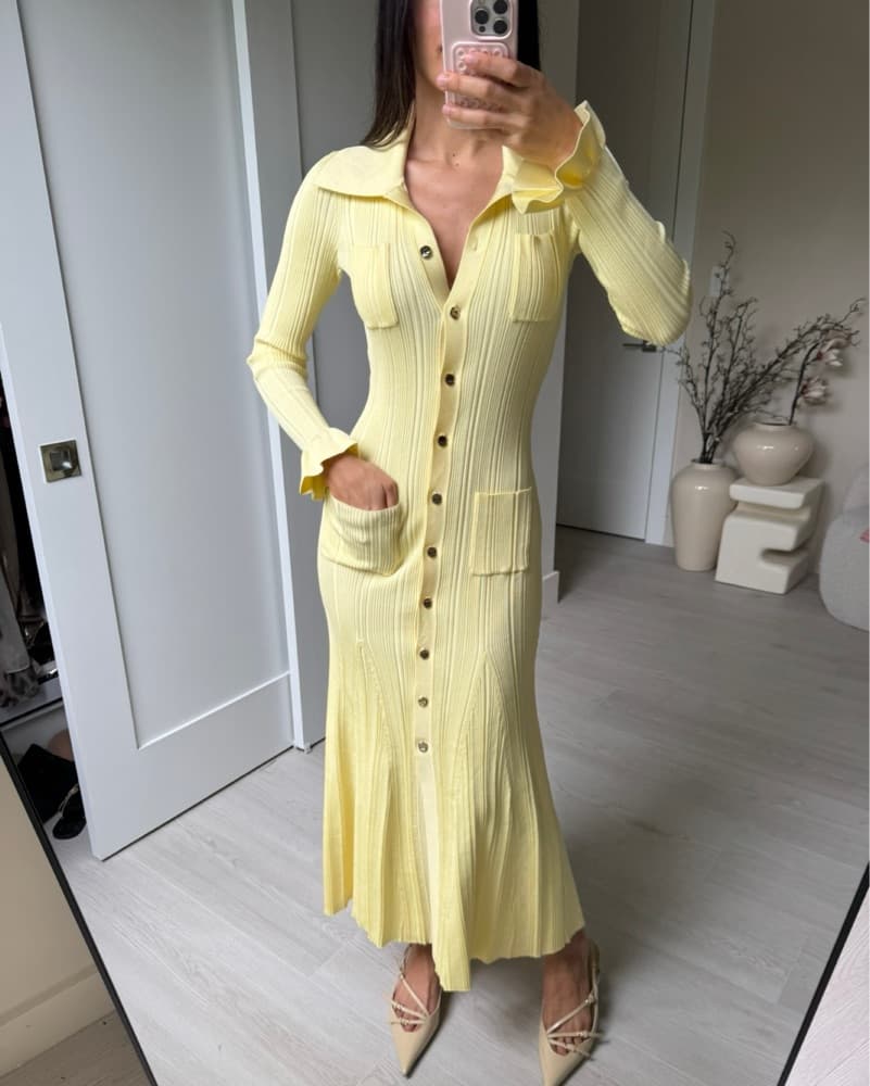 Button-Embellished Ribbed-Knit Dress - Image 1