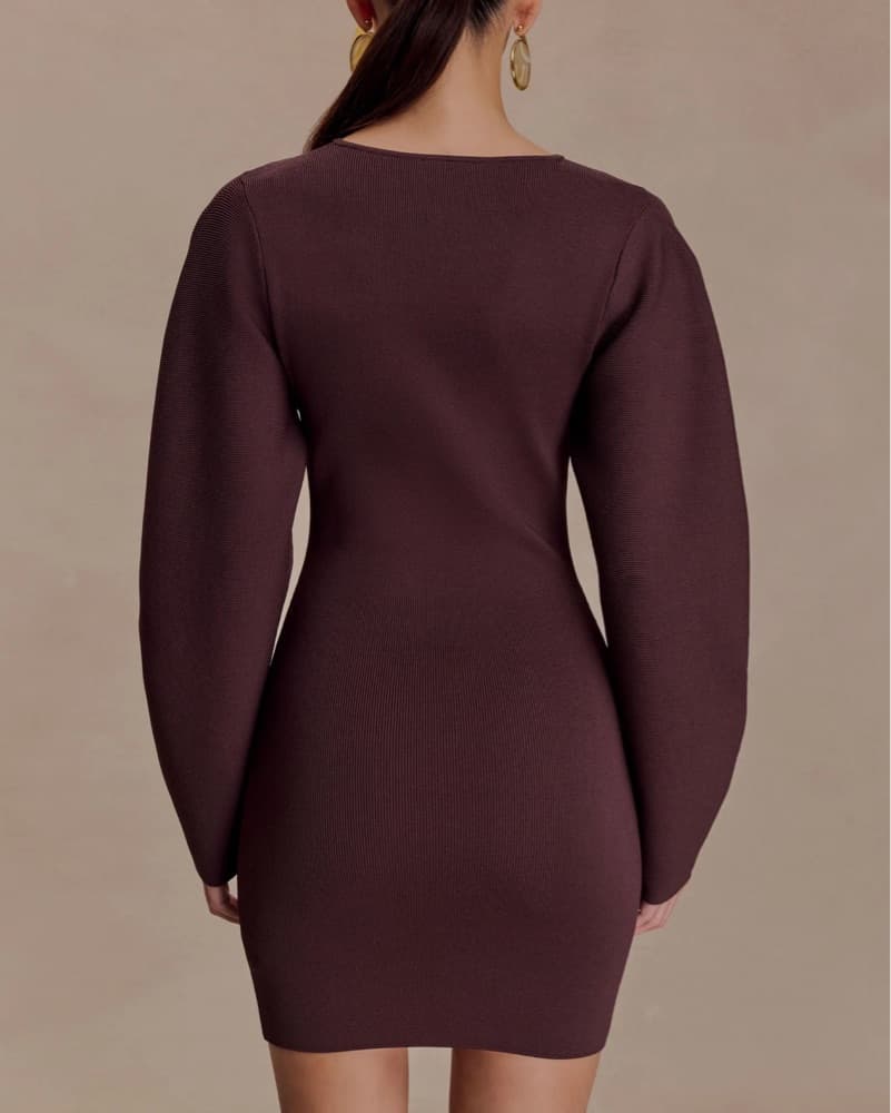 Meshki Billy Knit Mini Dress Chocolate - Image 3