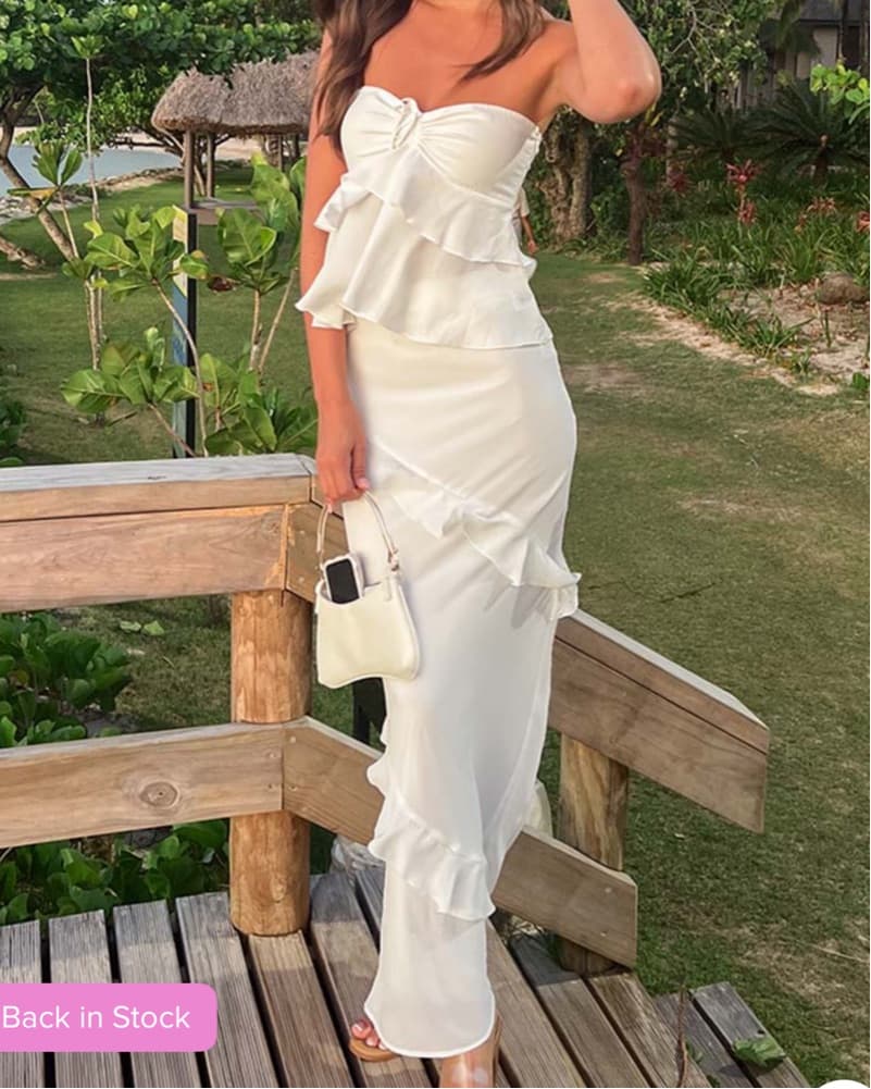 White Maxi Ruffle Skirt And Matching Top - Image 1