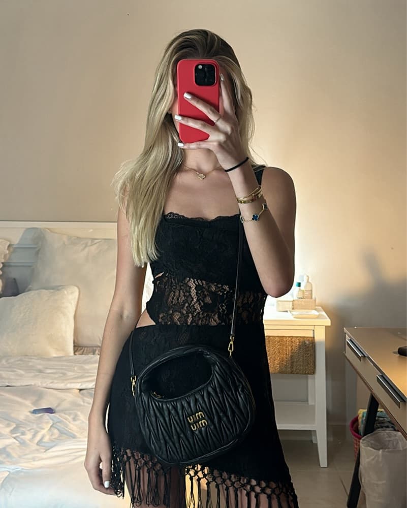Black Lace Mini Dress - Image 3