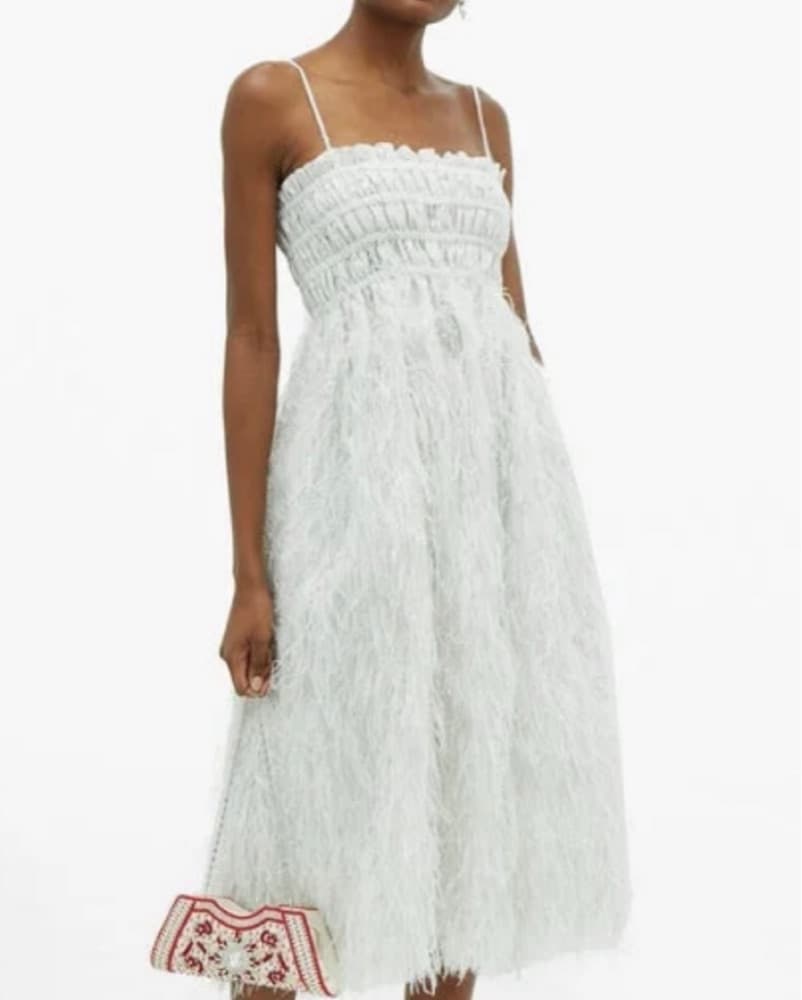 Ganni Metallic Feather Trim Dress - Image 4