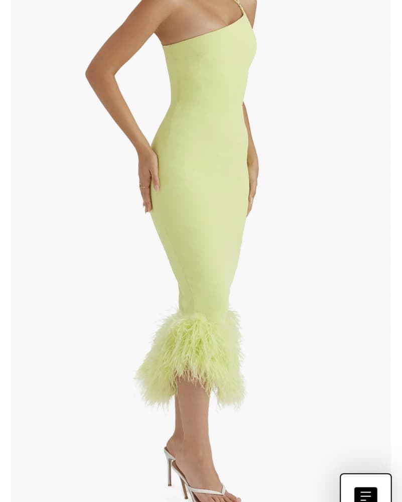 Alessia Asymmetric Feather Trim Midi Dre - Image 2