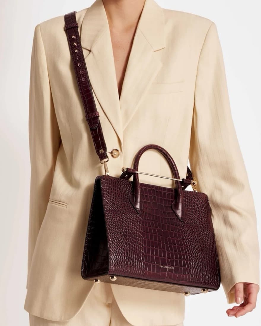 Strathberry Midi Tote Croc Burgundy - Image 3