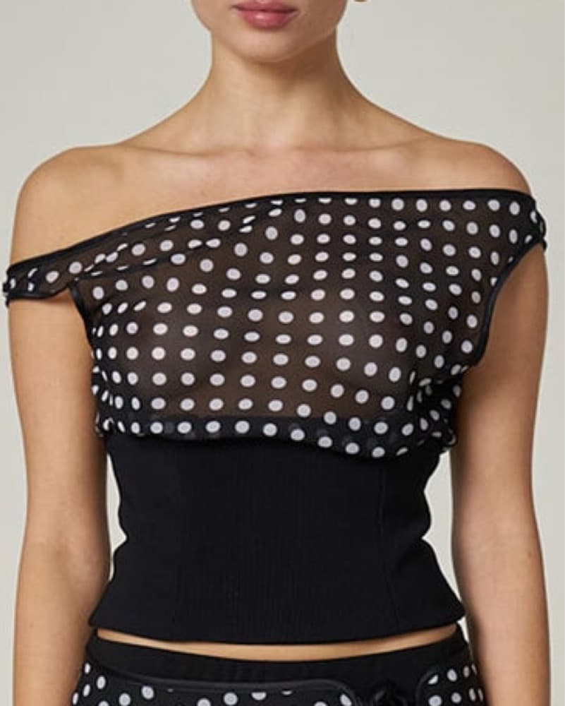 Polka Dot Off-the-Shoulder Crop Top - Image 1