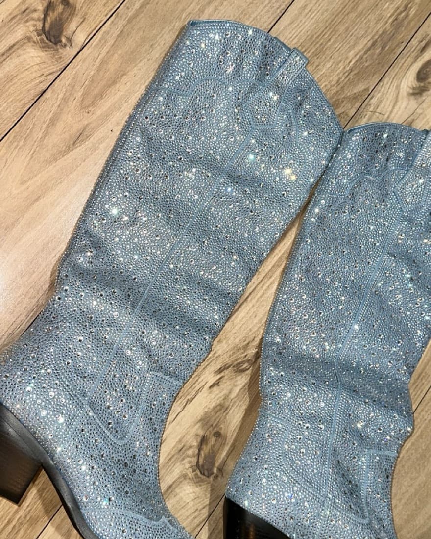 Rhinestone Denim Cowgirl Boots - Image 2