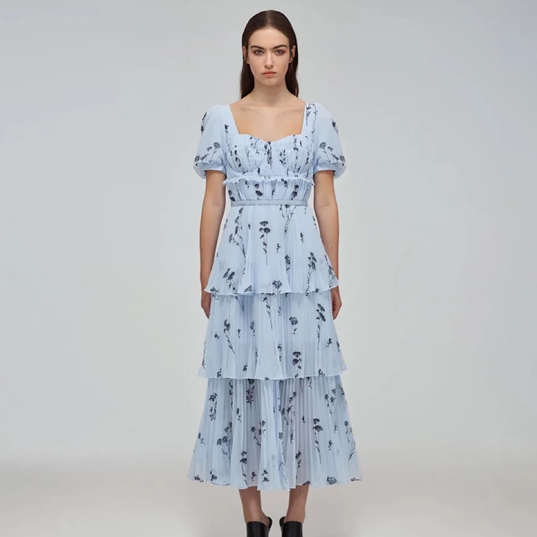 Self Portrait | Blue Floral Midi Dress - Image 1