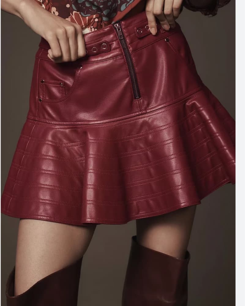 NWT Red Faux Leather Flared Miniskirt  - Image 3