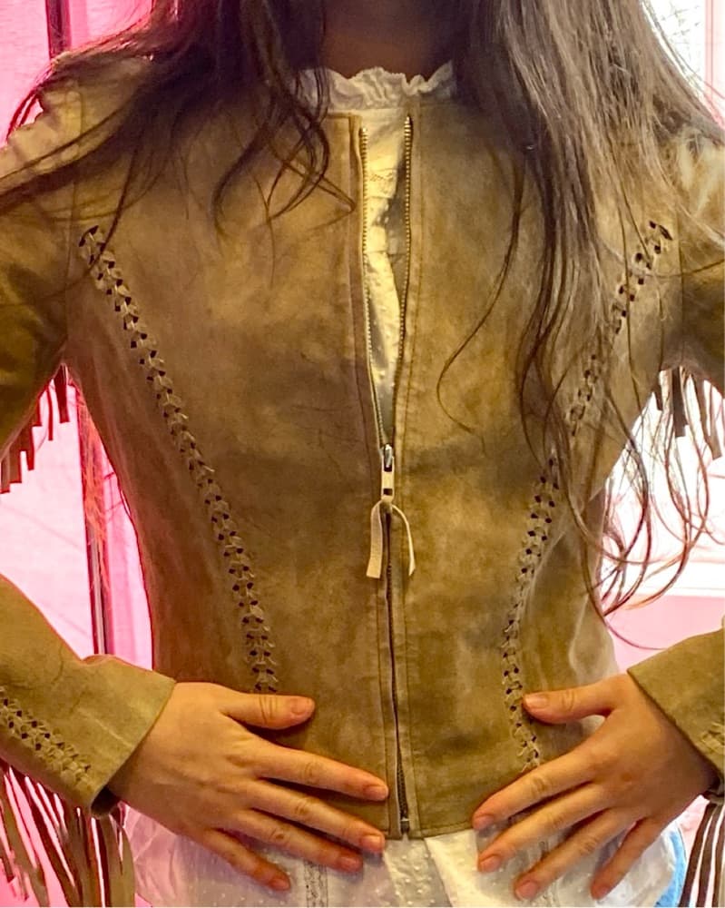 Suede Fringe Jacket with Zip Detail - Image 1