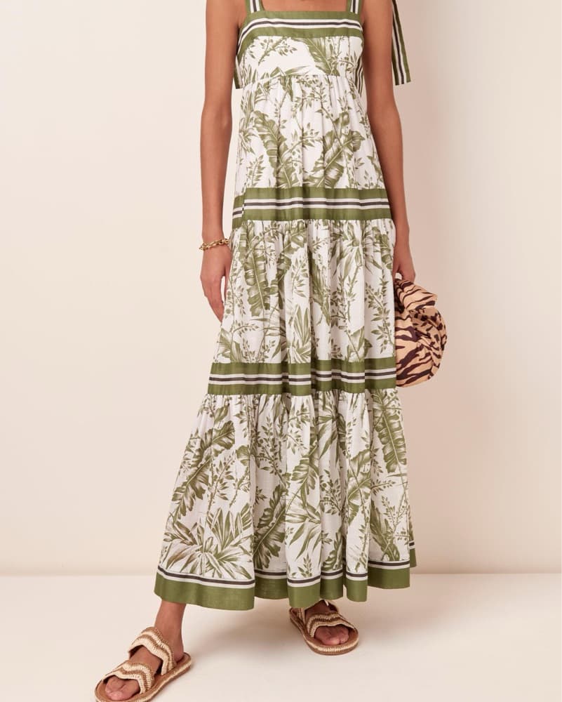 Zimmermann Palm Print Tiered Green Dress - Image 1