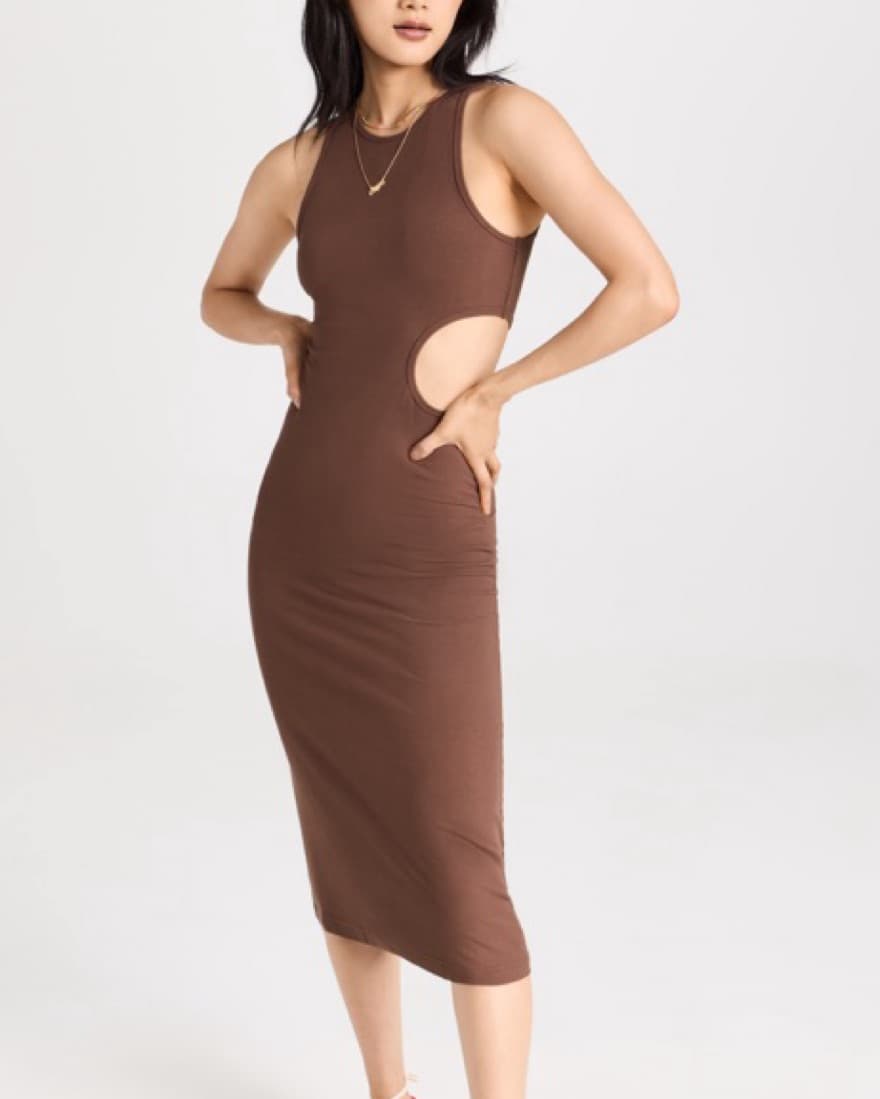 Brown Cotton Cutout Midi Dress - Image 3