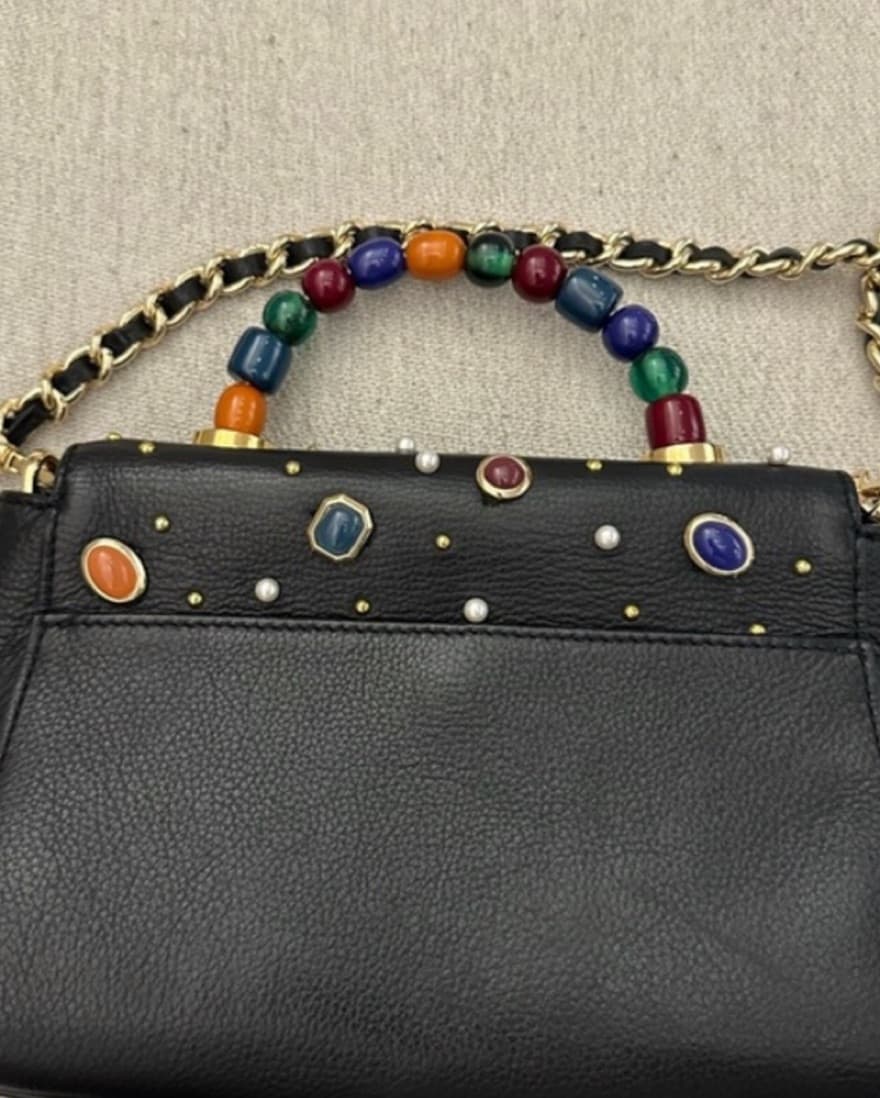 Lele Sadoughi Bezel Jewel Beaded Bag multicolor statement accessory purse crossbody chain  - Image 4