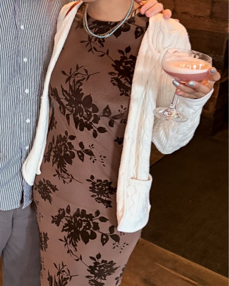 Long sleeve Brown Floral Dress - Image 3