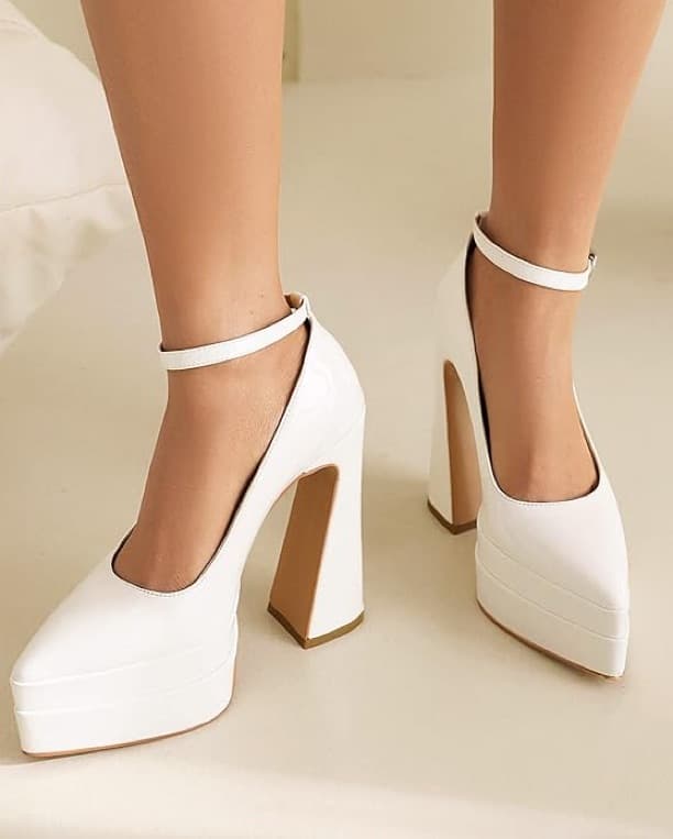 Patent White Pointed Toe Platform Heel - Image 2
