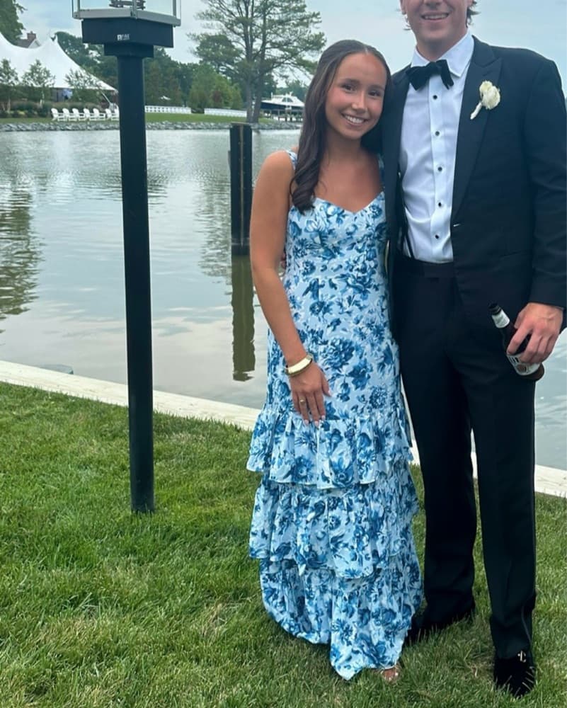 Blue Floral Maxi Tiered Dress - Image 1