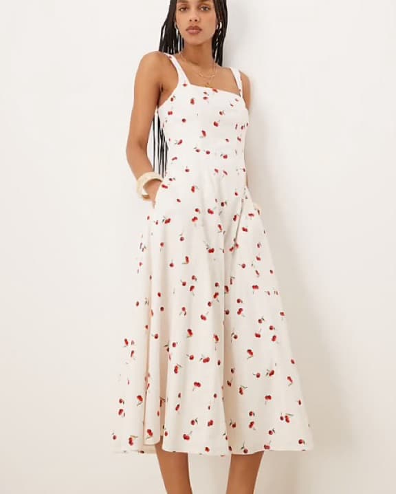 Cherry Midi Dress with Flared Skirt - Image 1