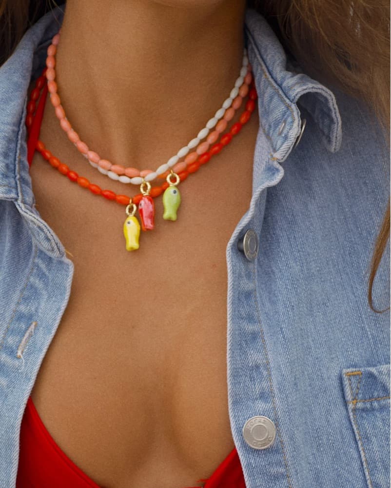 Logan Tay White Beaded Fish Necklace - Image 2