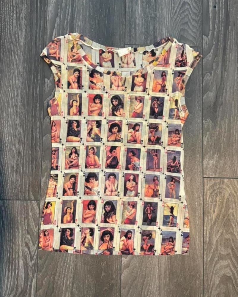 Vivienne Tam Pin Up Cards Print Mesh Top - Image 2