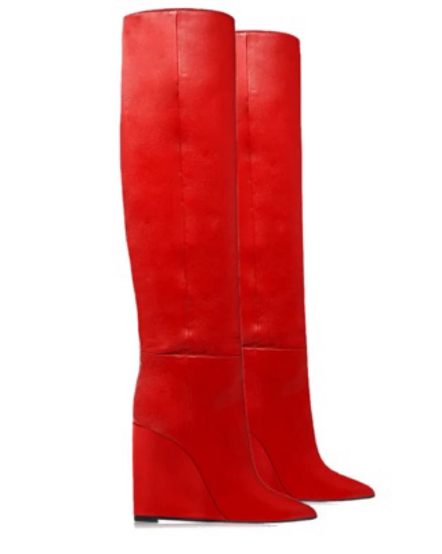 Red Identita Knee High Wedge Boots - Image 1