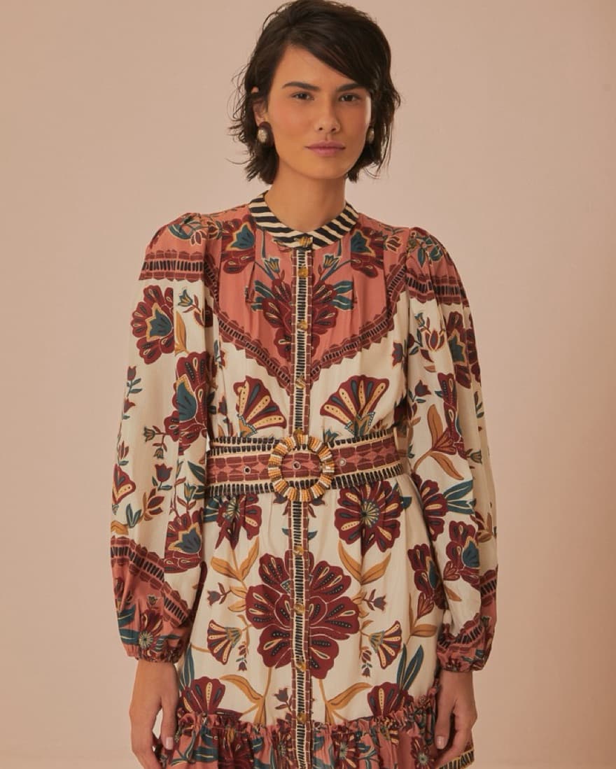 Farm Rio Cream Riad Mini Dress - Image 1