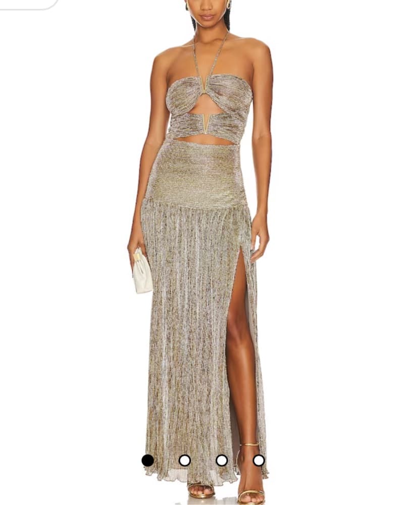 Sparkling Metallic Gown with Ruched Detailing - Image 4