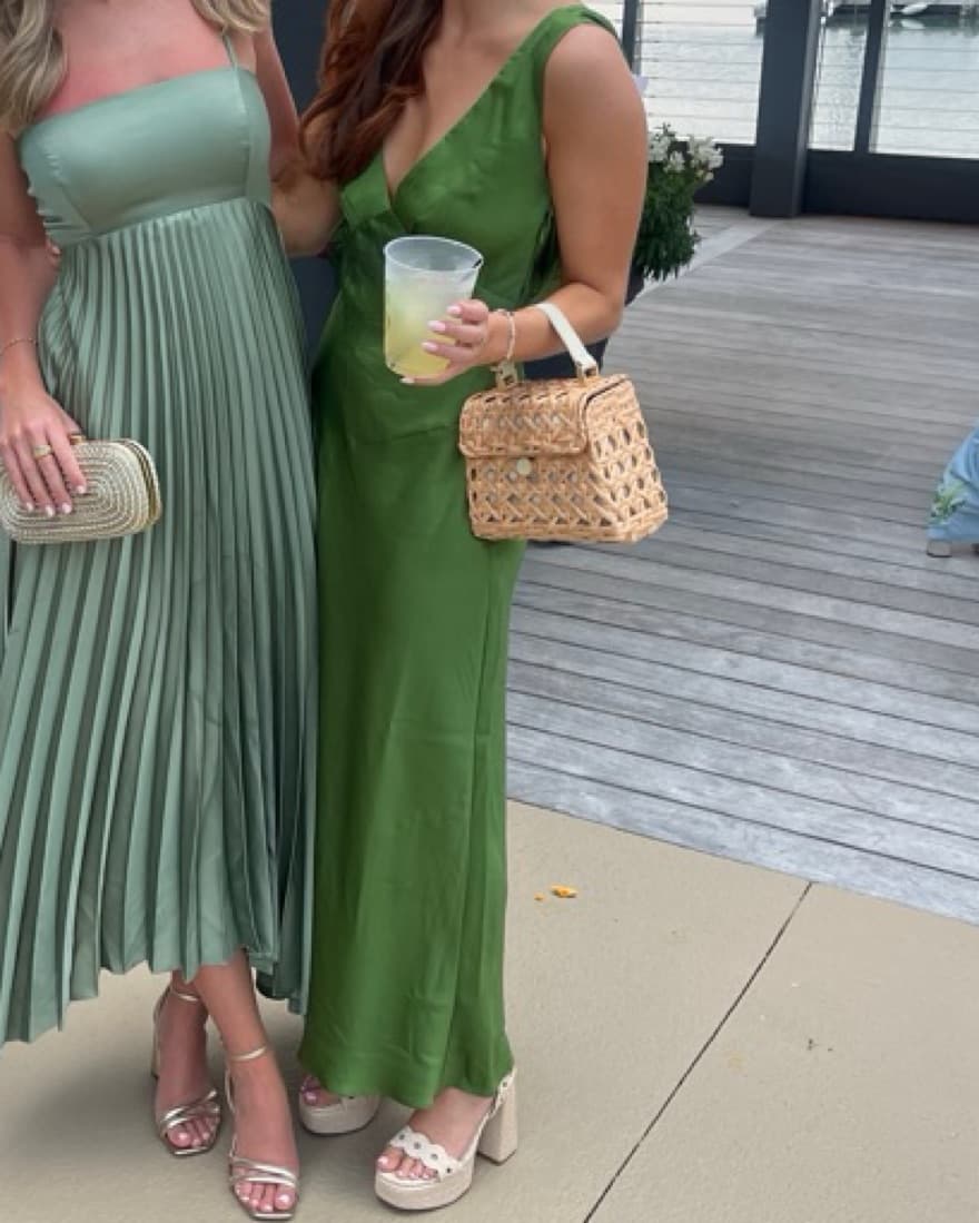 Meshki Green Low Back Silk Dress - Image 3