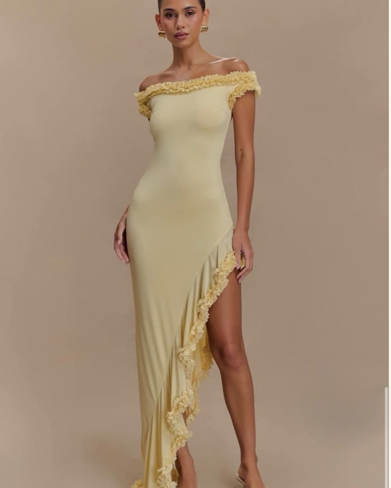 Meshki Yellow Off Shoulder Ruffle Midi  - Image 2