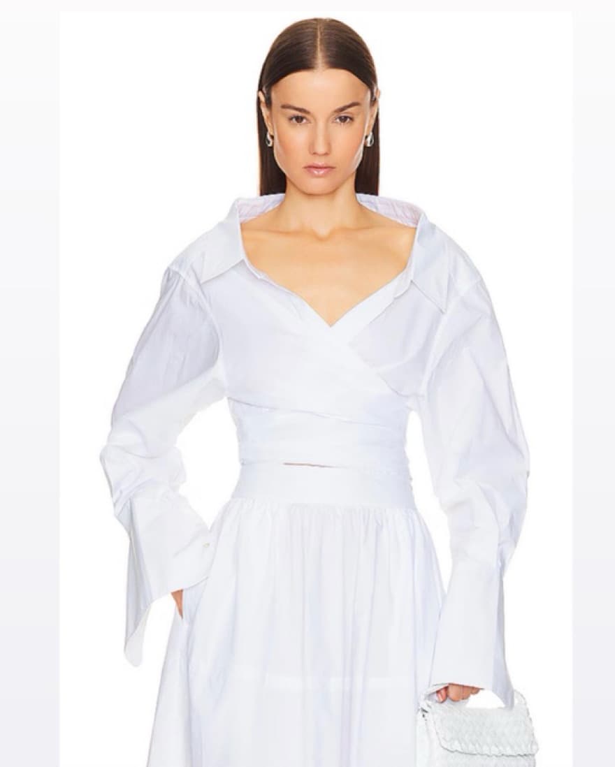 HELSA Poplin Wrap Shirt in White - Image 1