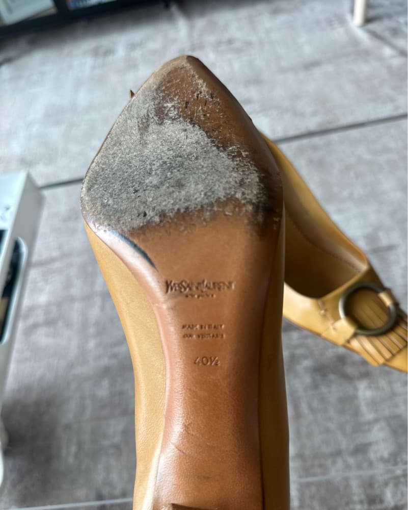 YSL Tan Leather Pumps with Fringe Detail - Image 6
