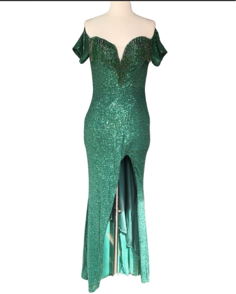X-XL Kalinna Tassel Green Sequin Gown - Image 1