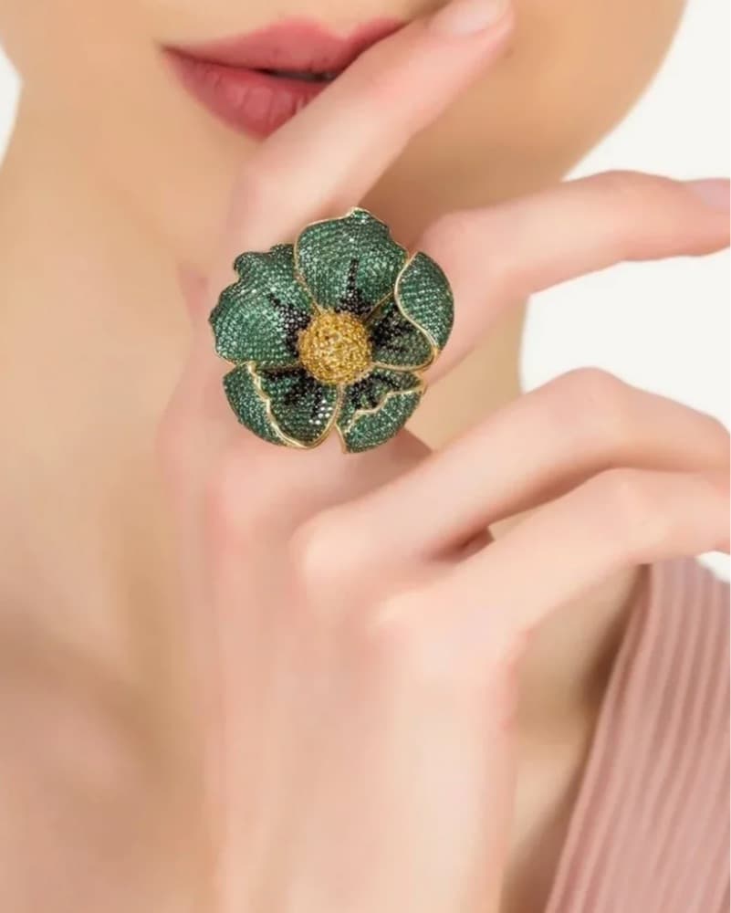 Latelita Green Poppy Cocktail Ring - Image 1