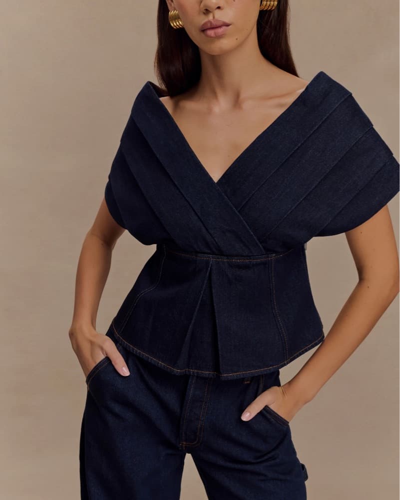 Meshki Off Shoulder Indigo Denim Top - Image 5