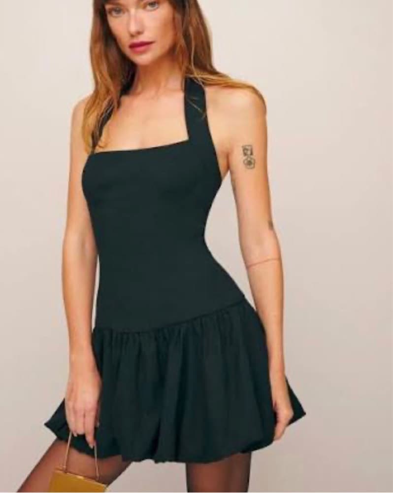 Reformation Black Linen Halter Dress - Image 3
