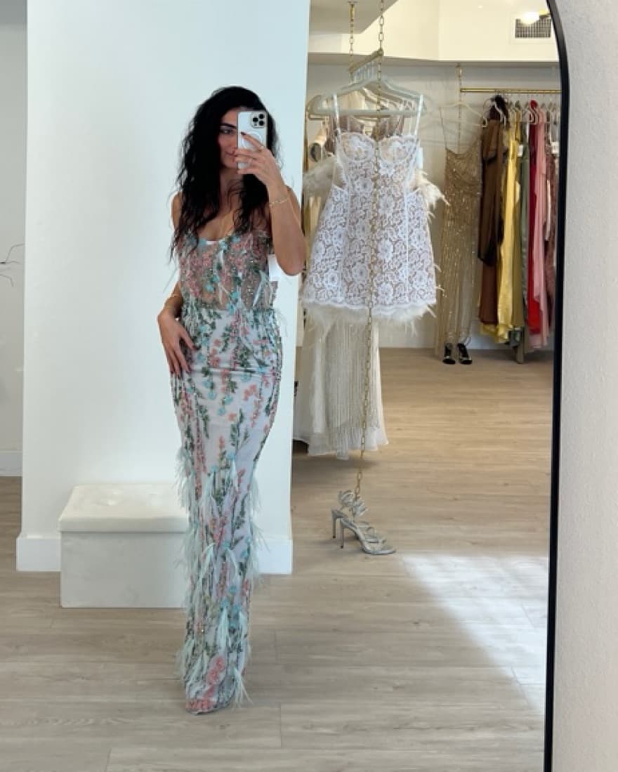 Custom Made Floral Feather Corset Dress - Image 5