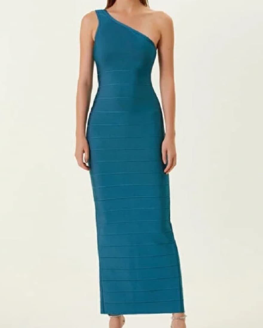Herve Leger Teal Gown - Image 2