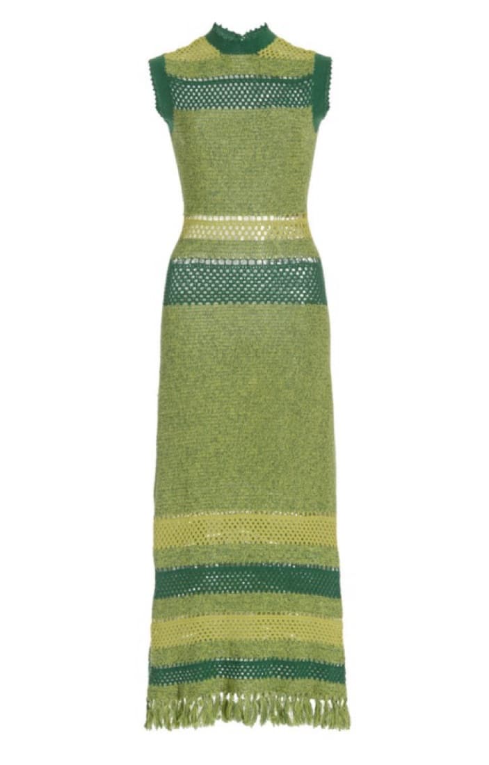 Green Striped Knit Midi Dress - Image 1