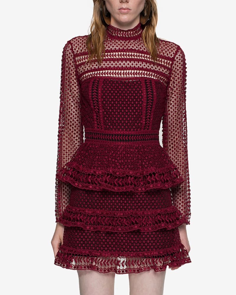 Self Portrait -  burgundy lace mini dres - Image 2